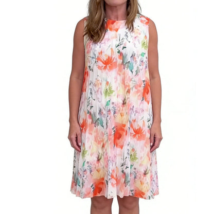 Ärmelloses Midikleid mit Plissee und Blumenprint und betonter Taille