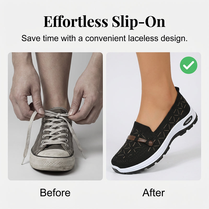 Flache Slipper aus atmungsaktivem Strick für Damen