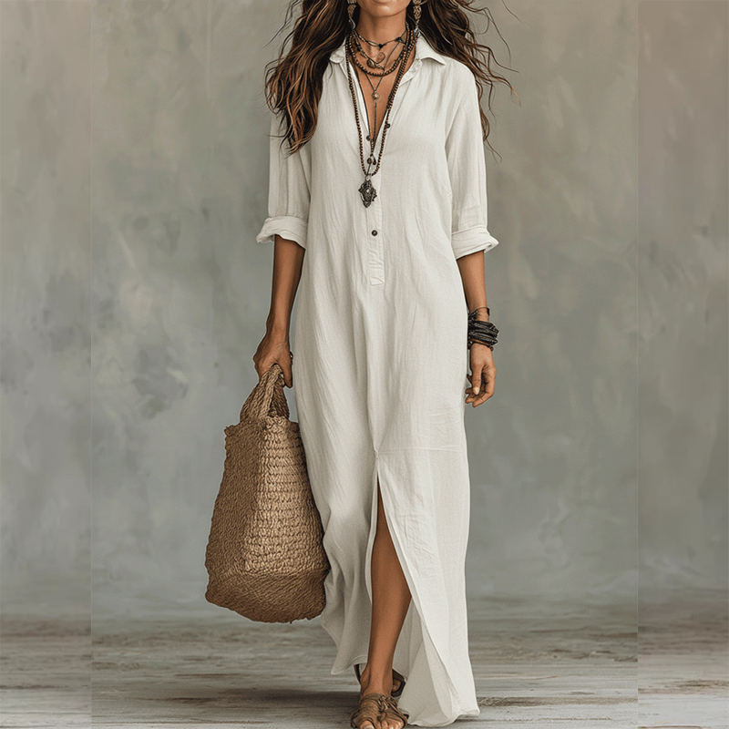 Lässiges, locker sitzendes Maxikleid mit Schlitz vorne