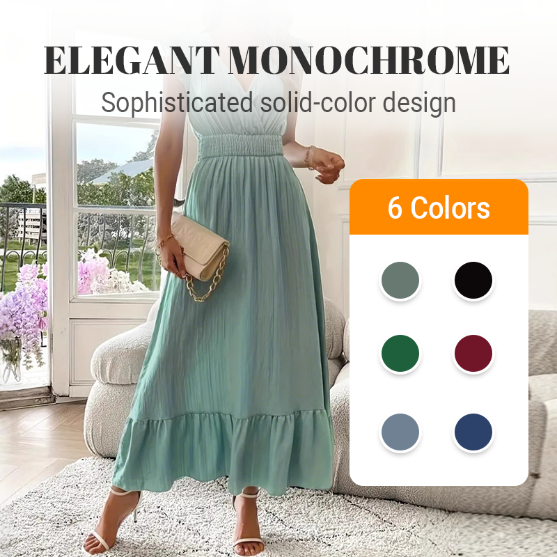 📢50 % RABATT!!!⏰Maxikleid mit V-Ausschnitt, Rüschen und tailliertem Schnitt