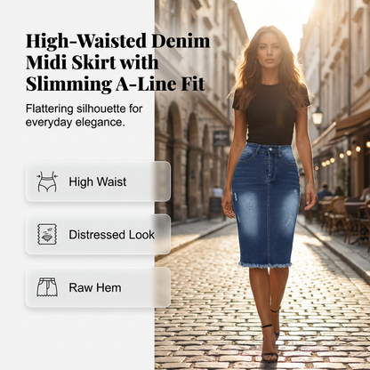 Damenrock aus Denim mit hoher Taille und ausgefranstem Saum