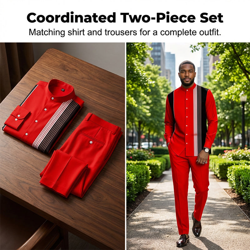 Gestreiftes Herrenhemd und gestreifte Hose, 2-teiliges Set