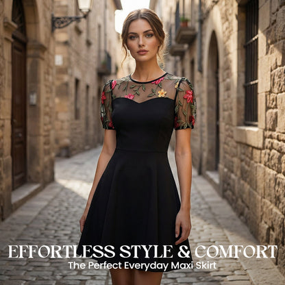 A-Linien-Kleid aus Netzstoff mit Blumenstickere