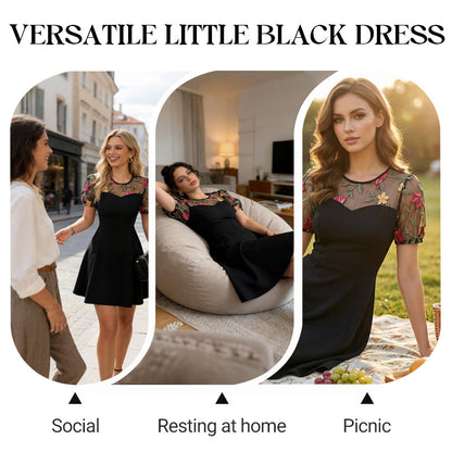 A-Linien-Kleid aus Netzstoff mit Blumenstickere