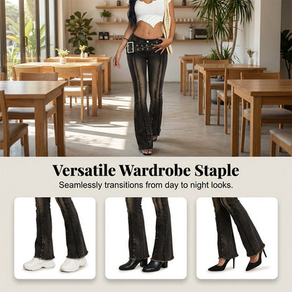 Flare-Jeans mit niedriger Leibhöhe und Vintage-Waschung