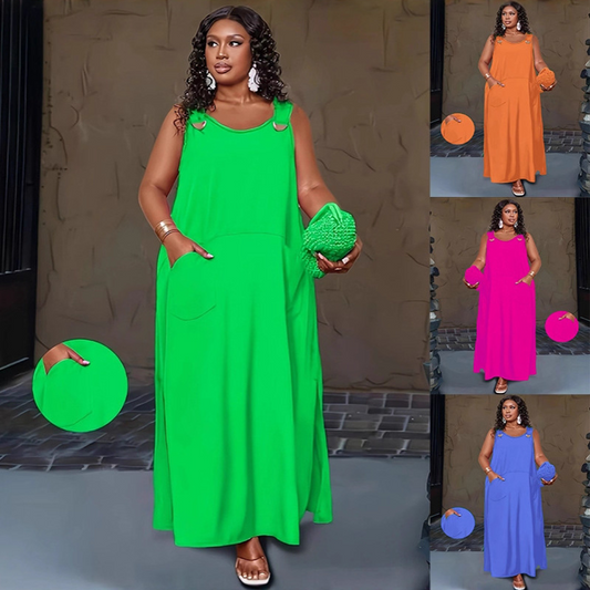 Women's Casual Sleeveless Maxi Dress with Pockets