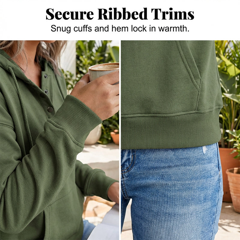 Lässiges Sweatshirt mit Knöpfen und Kordelzug