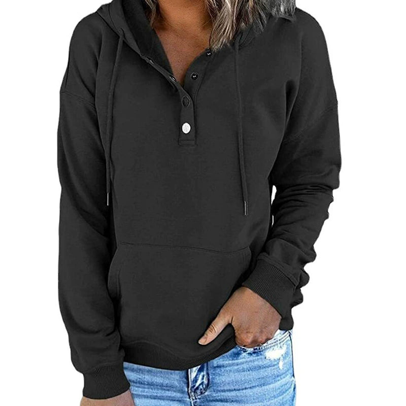 Lässiges Sweatshirt mit Knöpfen und Kordelzug