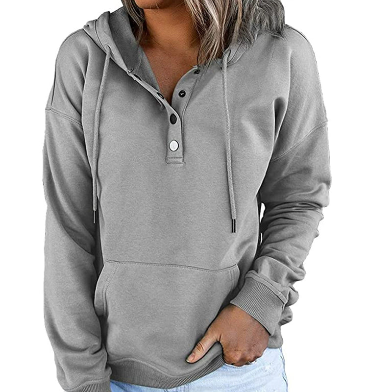 Lässiges Sweatshirt mit Knöpfen und Kordelzug