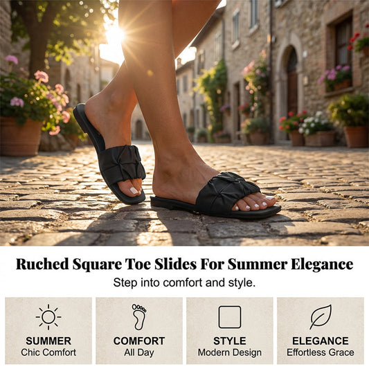 Slides für Damen mit gerafftem, eckigem Zehenbereich