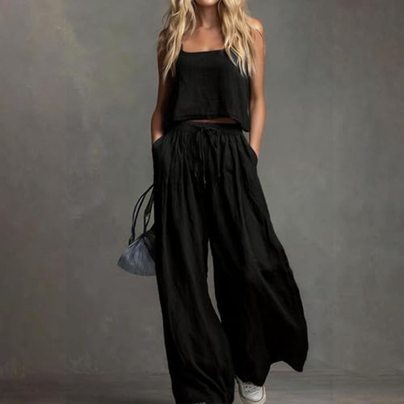 2-teiliges Set aus Crop-Top und Hose mit weitem Bein für Damen
