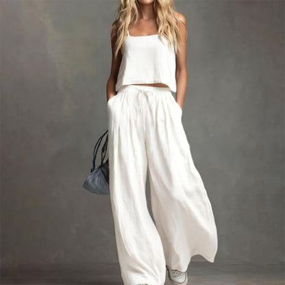 2-teiliges Set aus Crop-Top und Hose mit weitem Bein für Damen