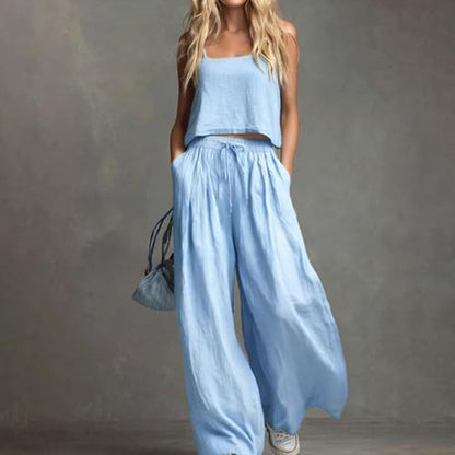 2-teiliges Set aus Crop-Top und Hose mit weitem Bein für Damen