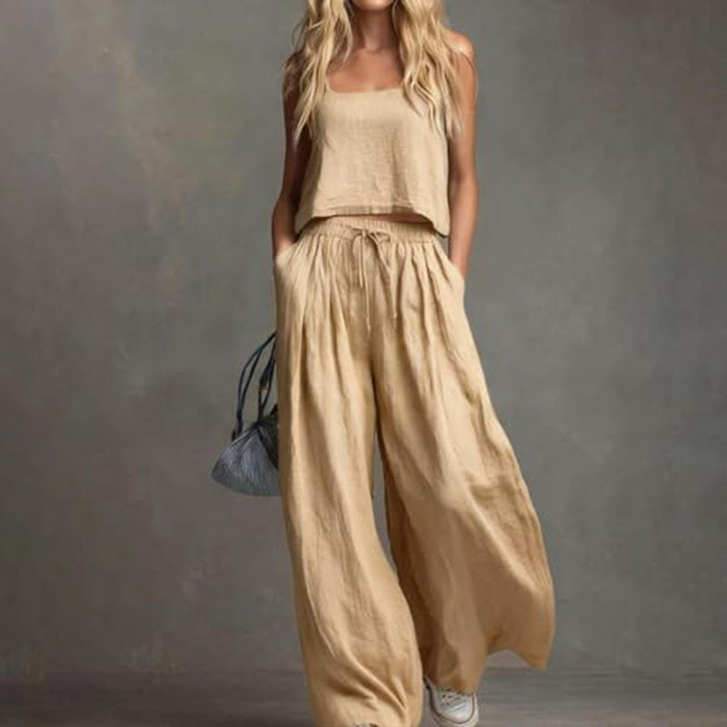 2-teiliges Set aus Crop-Top und Hose mit weitem Bein für Damen