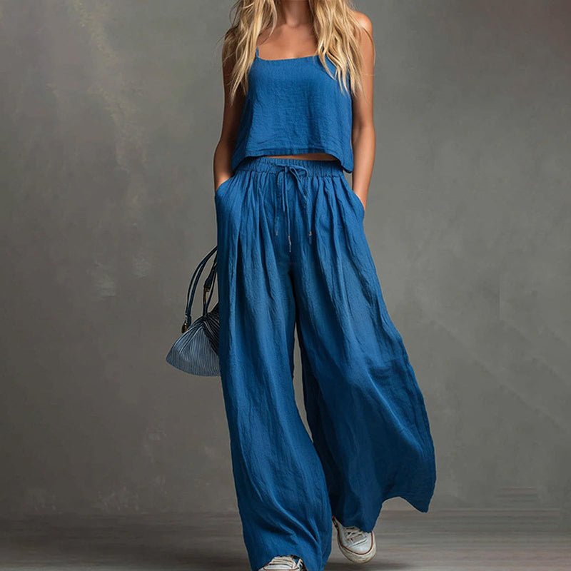 2-teiliges Set aus Crop-Top und Hose mit weitem Bein für Damen