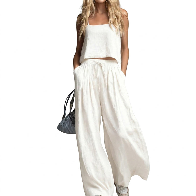 2-teiliges Set aus Crop-Top und Hose mit weitem Bein für Damen