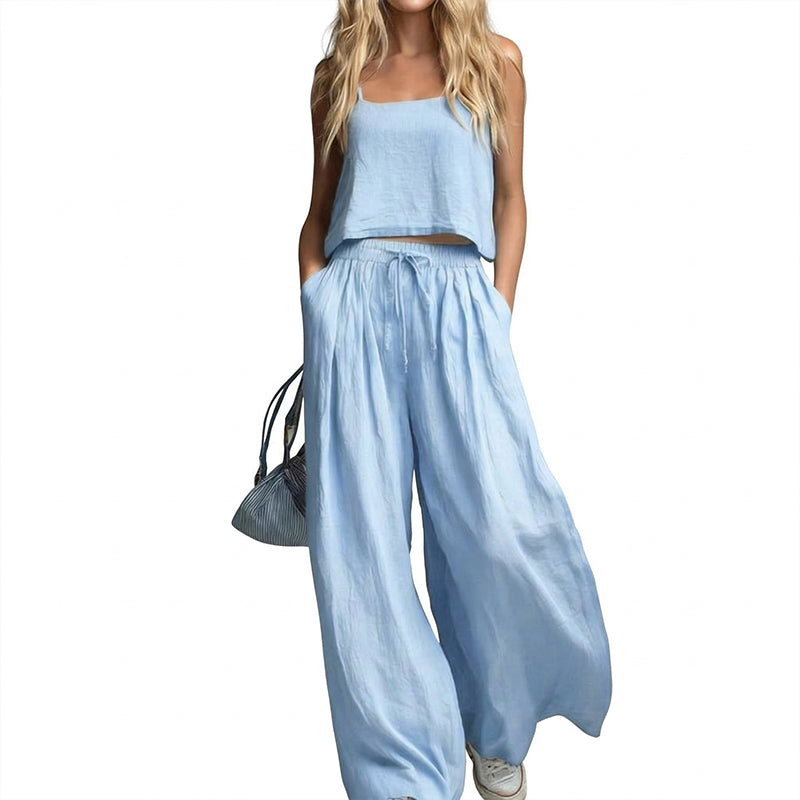 2-teiliges Set aus Crop-Top und Hose mit weitem Bein für Damen
