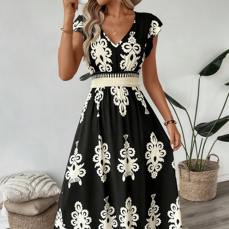 🌞 Neu für Frühling & Sommer👗 V-Ausschnitt Barock Maxi Kleid – hochwertige Taille, knitterfreier Stoff – perfekt für Urlaub & Alltag ✨🌿