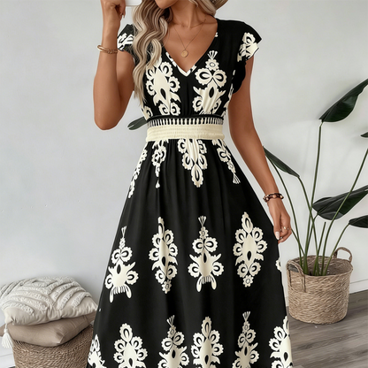 🌞 Neu für Frühling & Sommer👗 V-Ausschnitt Barock Maxi Kleid – hochwertige Taille, knitterfreier Stoff – perfekt für Urlaub & Alltag ✨🌿