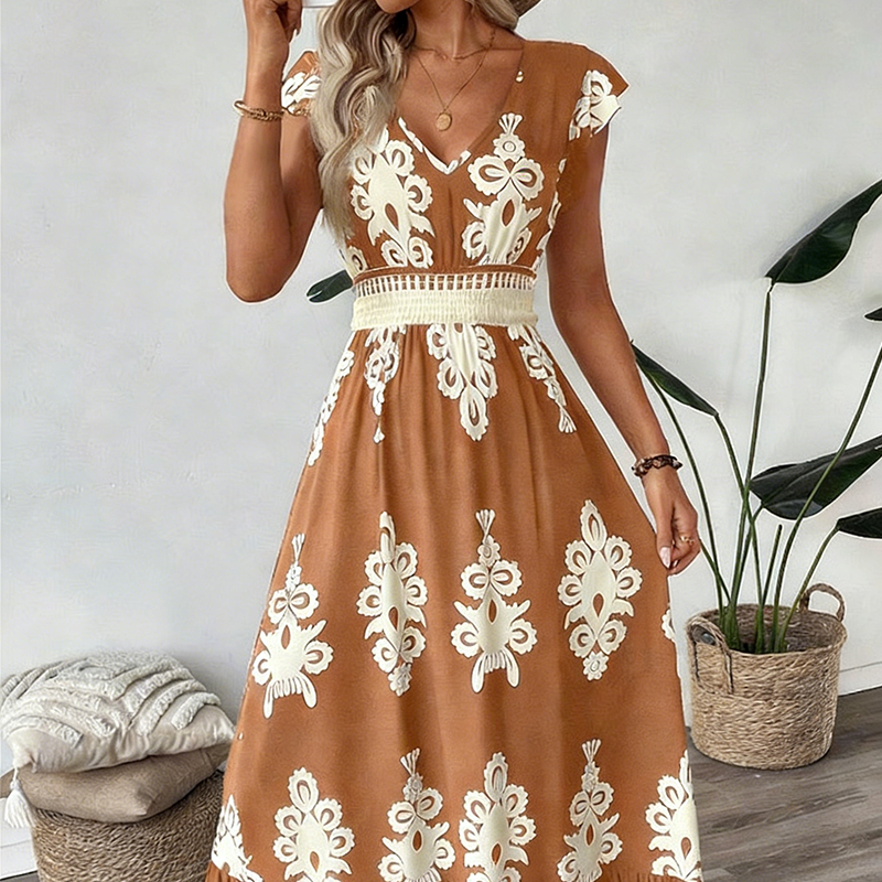 🌞 Neu für Frühling & Sommer👗 V-Ausschnitt Barock Maxi Kleid – hochwertige Taille, knitterfreier Stoff – perfekt für Urlaub & Alltag ✨🌿