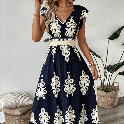 🌞 Neu für Frühling & Sommer👗 V-Ausschnitt Barock Maxi Kleid – hochwertige Taille, knitterfreier Stoff – perfekt für Urlaub & Alltag ✨🌿