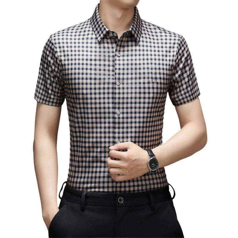 Men's Stretch Plaid Short-Sleeve Shirt
