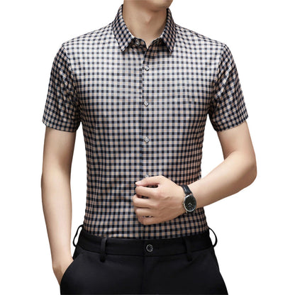 Men's Stretch Plaid Short-Sleeve Shirt