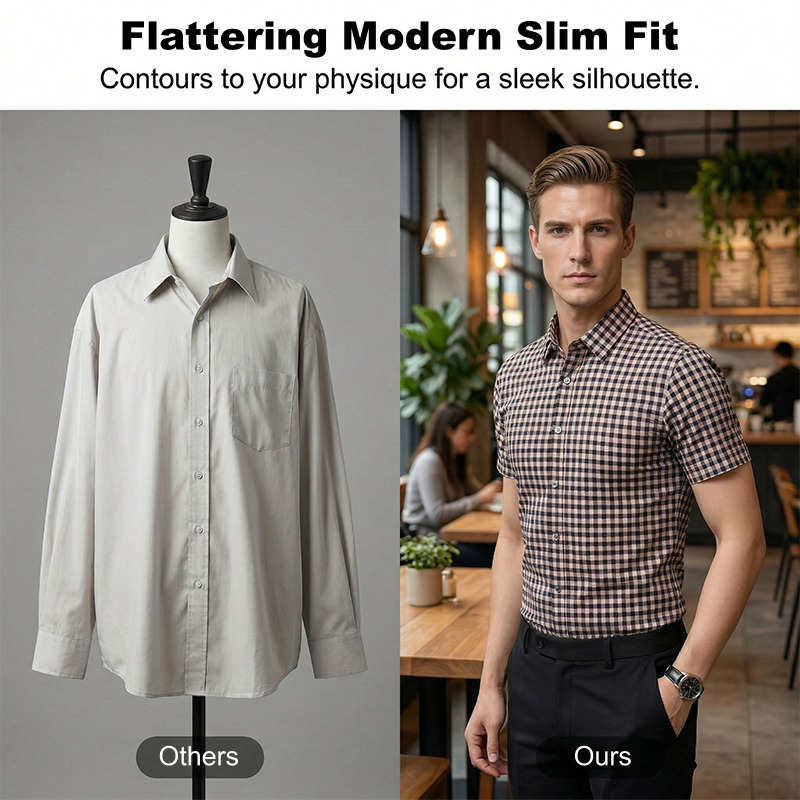 Men's Stretch Plaid Short-Sleeve Shirt