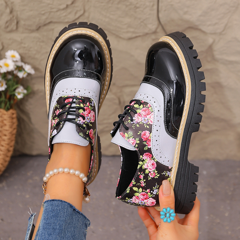 Damen Plateau-Brogues mit Blumenmuster