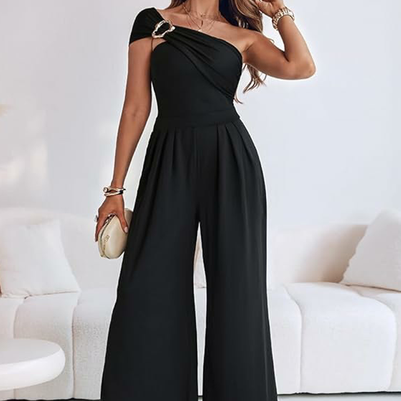Eleganter Ein-Schulter-Jumpsuit mit weitem Bein