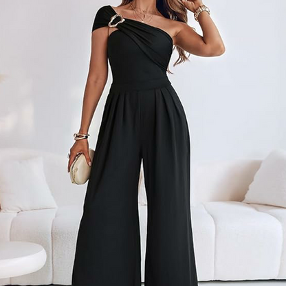 Eleganter Ein-Schulter-Jumpsuit mit weitem Bein