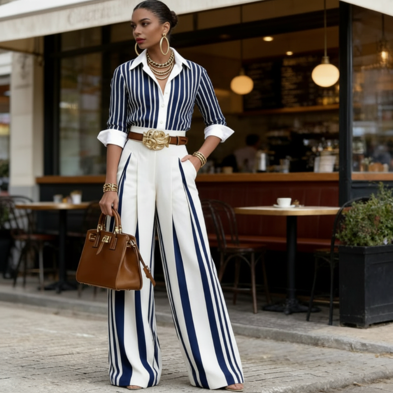 🎉50% Rabatt – Nur für kurze Zeit!✨Gestreiftes Shirt & weite Hose im Set – bequem & stilvoll für den Alltag🚀Kostenloser Versand