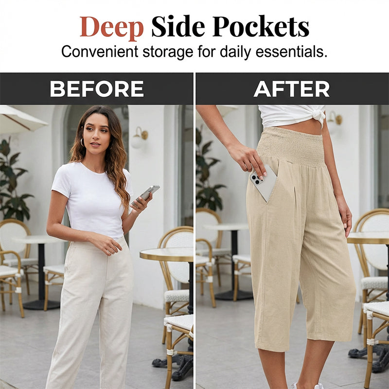 【S–3XL】🍂Leichte Damen-Crop-Hose mit elastischem Bund