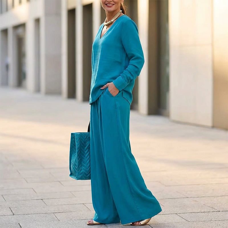 Lässiges 2-teiliges Lounge-Set für Damen mit V-Ausschnitt