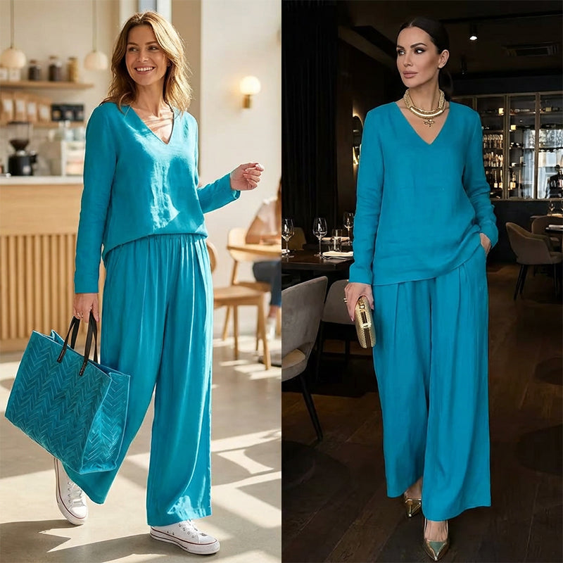 Lässiges 2-teiliges Lounge-Set für Damen mit V-Ausschnitt