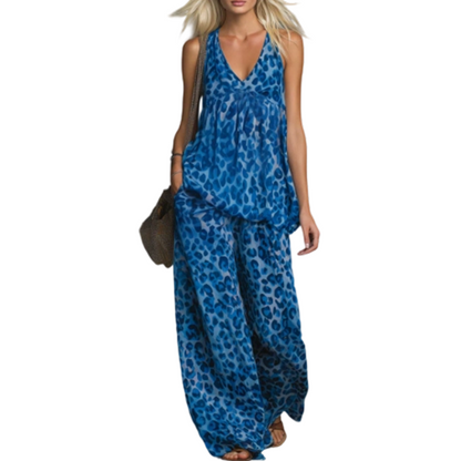 Set aus ärmellosem Neckholder-Top und Hose mit weitem Bein