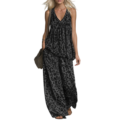 Set aus ärmellosem Neckholder-Top und Hose mit weitem Bein
