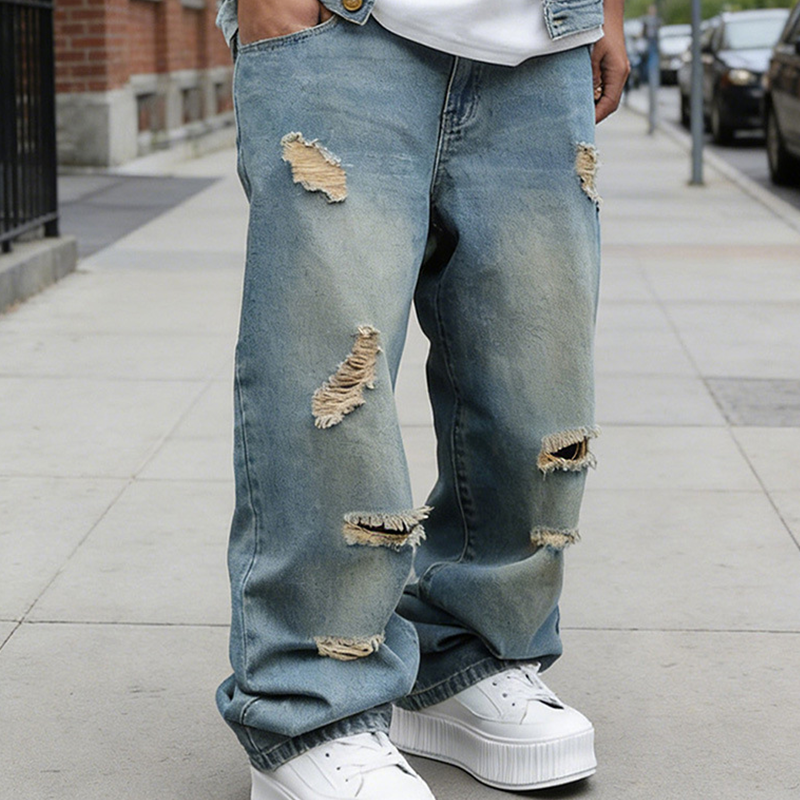 Herren-Jeans mit geradem Bein, Oversize-Passform und Ripped-Effekt