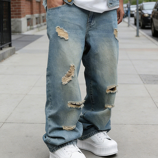 Herren-Jeans mit geradem Bein, Oversize-Passform und Ripped-Effekt
