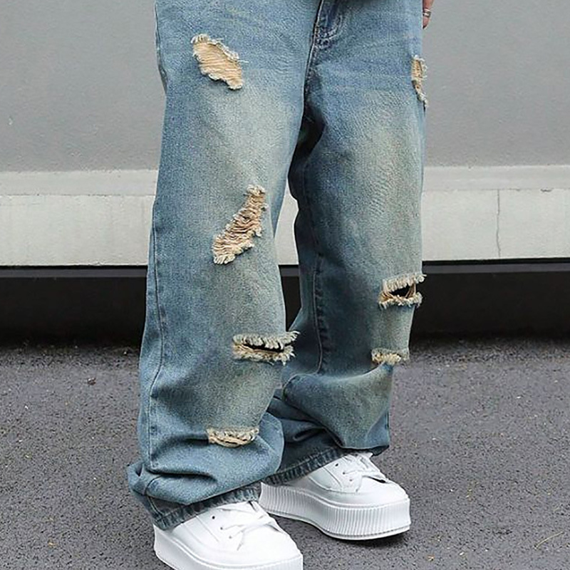 Herren-Jeans mit geradem Bein, Oversize-Passform und Ripped-Effekt