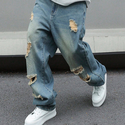 Herren-Jeans mit geradem Bein, Oversize-Passform und Ripped-Effekt