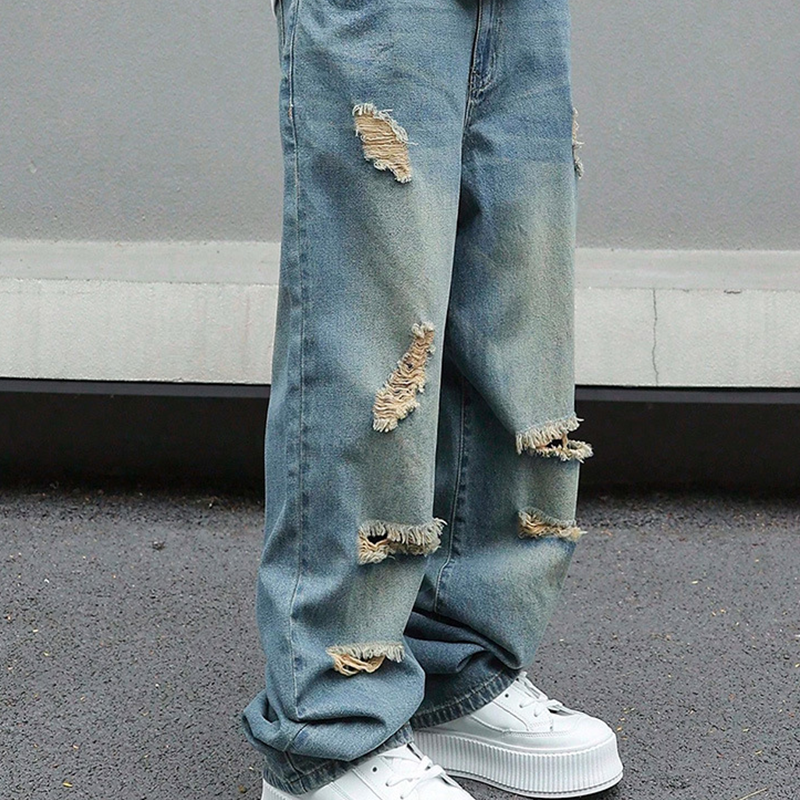 Herren-Jeans mit geradem Bein, Oversize-Passform und Ripped-Effekt