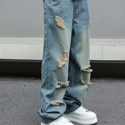 Herren-Jeans mit geradem Bein, Oversize-Passform und Ripped-Effekt