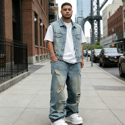 Herren-Jeans mit geradem Bein, Oversize-Passform und Ripped-Effekt