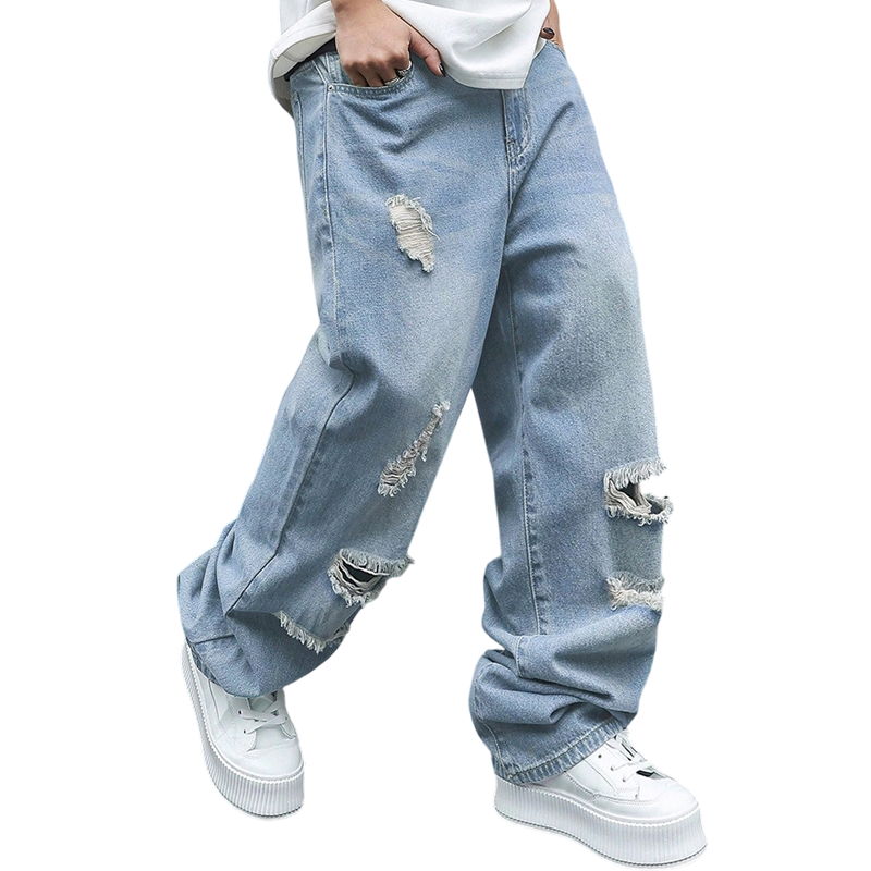 Herren-Jeans mit geradem Bein, Oversize-Passform und Ripped-Effekt
