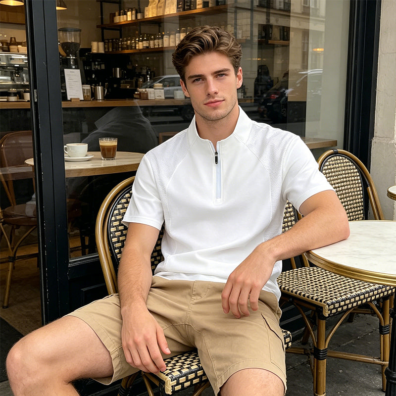 Schnelltrocknendes Sport-T-Shirt mit halbem Reißverschluss für Herren