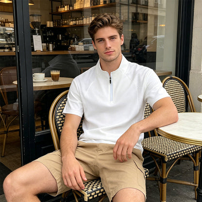 Schnelltrocknendes Sport-T-Shirt mit halbem Reißverschluss für Herren