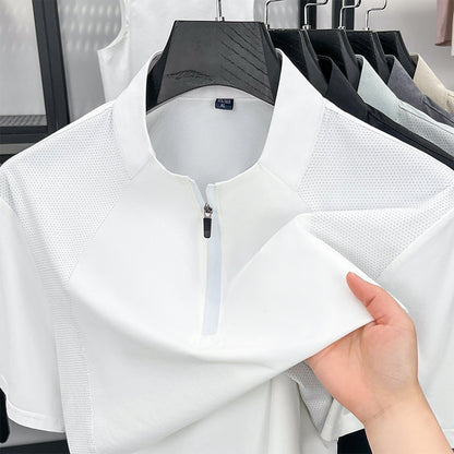 Schnelltrocknendes Sport-T-Shirt mit halbem Reißverschluss für Herren