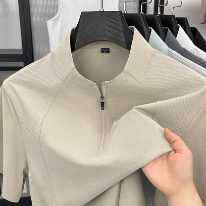 Schnelltrocknendes Sport-T-Shirt mit halbem Reißverschluss für Herren