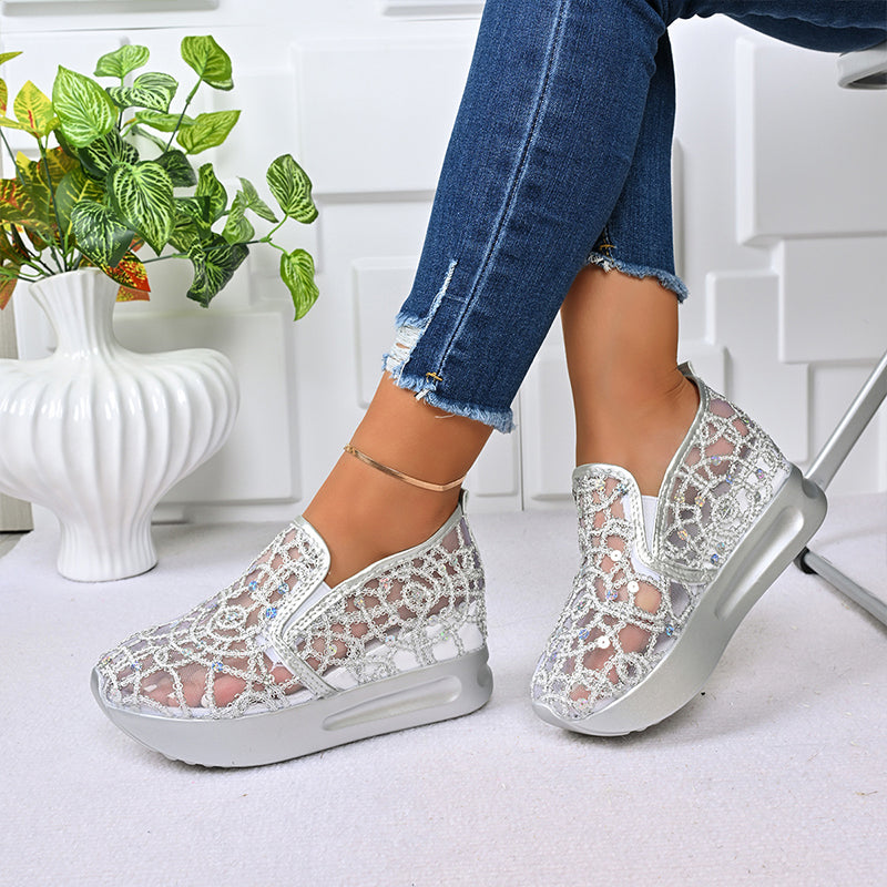 Atmungsaktive Mesh-Slipper-Sneaker mit Plateausohle für Damen